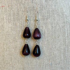 Cats Eye Gemstone Deep Purple Drop Dangle Artisan Earrings 2” NEW